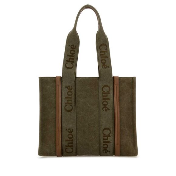 CHLOE Handbags - Chloe Women Khaki Canvas Medium Woody Shopping Bag